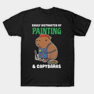 Easily Distracted by Painting and Capybaras Cartoon T-Shirt